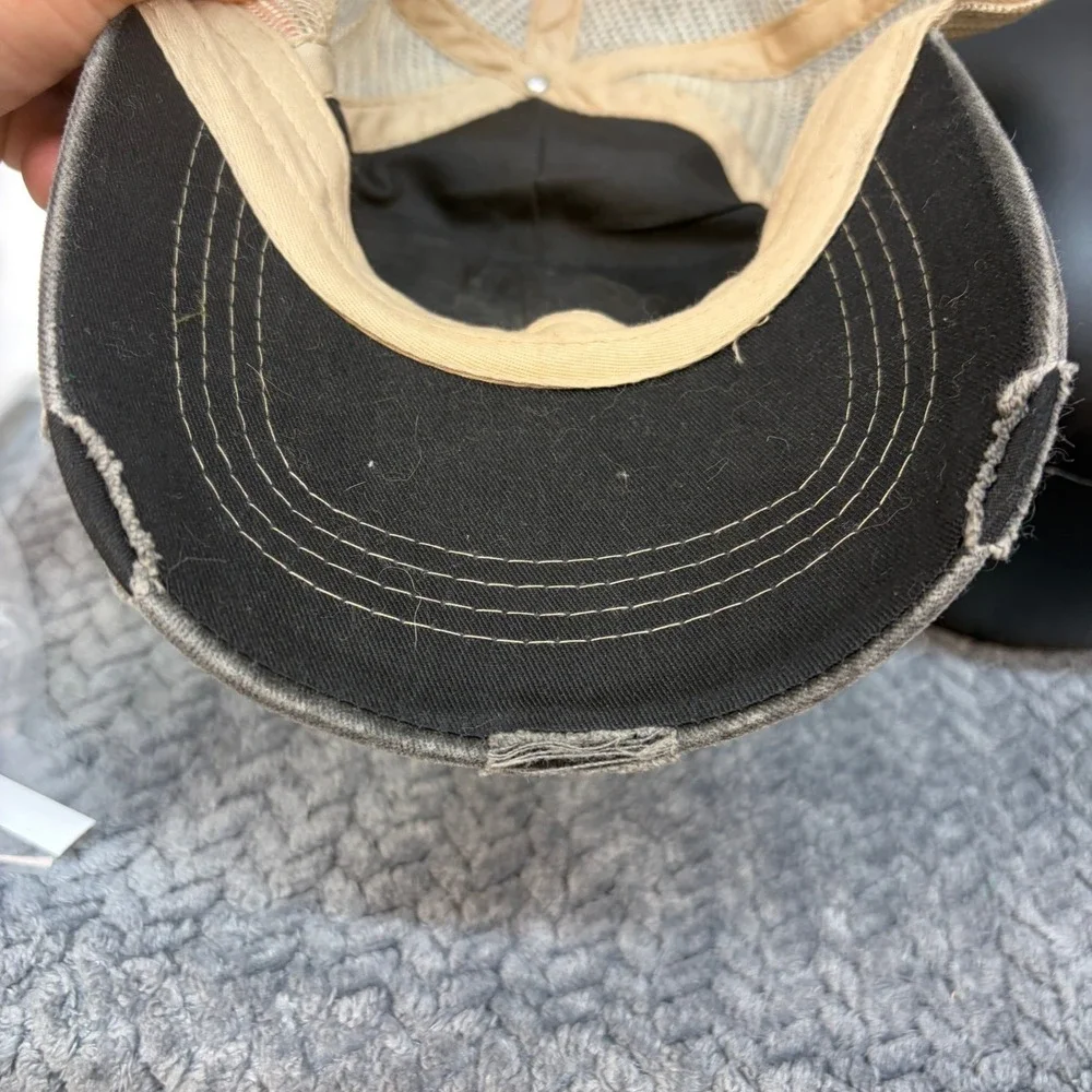 Adult Supervision Required Distressed Trucker Hat Washed Black Tan Mesh Cap